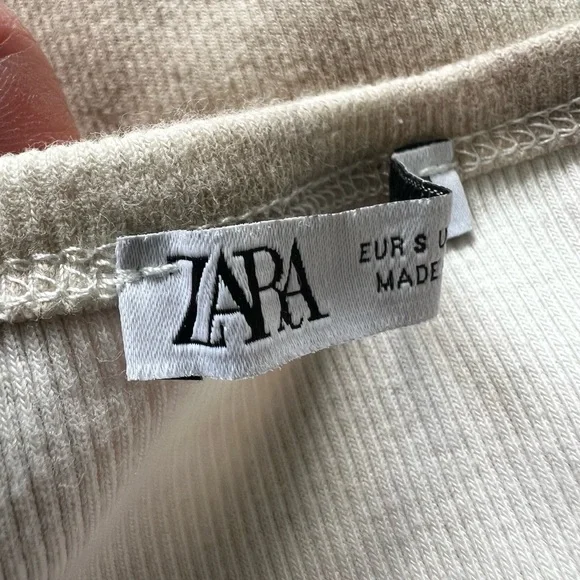 Zara Sleek Beige Tie-Dye Ribbed Fitted Dress with Thin Straps Women’s Small - Picture 7 of 9